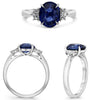 2.93CT DIAMOND & AAA SAPPHIRE PLATINUM 3D OVAL & TRAPEZOID 3 STONE CLASSIC RING