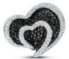 ESTATE 1.85CT WHITE & BLACK DIAMOND 14KT WHITE GOLD 3D DOUBLE HEART LOVE RING