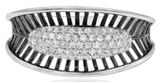 ESTATE .32CT DIAMOND 14KT WHITE GOLD MULTI ROW PAVE OVAL CONCAVE SHAPE FUN RING