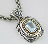 LARGE 1.70CT AAA BLUE TOPAZ 14KT YELLOW GOLD & STERLING SILVER FILIGREE PENDANT