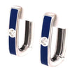 .14CT DIAMOND & BLUE ENAMEL 18KT WHITE GOLD RECTANGULAR HOOP HANGING EARRINGS