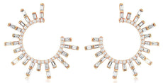 .75CT DIAMOND 14KT ROSE GOLD ROUND & BAGUETTE SIDEWAY SUNBURST HANGING EARRINGS