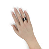 LARGE .66CT DIAMOND & BLACK ENAMEL 18KT WHITE GOLD ROUND & BAGUETTE SQUARE RING