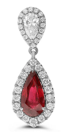 LARGE 4.38CT DIAMOND & RUBY 18KT WHITE GOLD PEAR SHAPE & ROUND HANGING EARRINGS