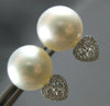 LARGE .29CT DIAMOND AAA TAHITIAN PEARL 18KT WHITE GOLD HEART SHAPE STUD EARRINGS