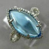 WIDE 4.66CT DIAMOND & AAA MARQUISE SHAPE BLUE TOPAZ 14K WHITE GOLD CABACHON RING
