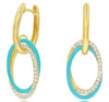 .23CT DIAMOND & GREEN ENAMEL 14KT YELLOW GOLD 3D OVAL LOVE KNOT HUGGIE EARRINGS