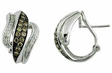 .68CT WHITE & MOCHA DIAMOND 14KT WHITE GOLD PAVE LOVE KNOT LEAF CLIP ON EARRINGS