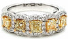 2.22CT WHITE & FANCY YELLOW DIAMOND 18K 2 TONE GOLD CUSHION & ROUND 5 STONE RING