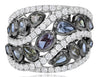 LARGE 3.25CT WHITE & MULTI COLOR MULTI SHAPE DIAMOND 18K WHITE & BLACK GOLD RING