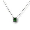 2.3CT DIAMOND & AAA TSAVORITE 18K WHITE GOLD OVAL & ROUND HALO SOLITAIRE PENDANT