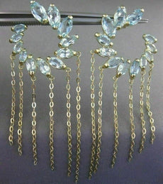 ESTATE LARGE 10CT AAA BLUE TOPAZ 14K YELLOW GOLD FLOWER JOURNEY HANGING EARRINGS