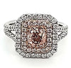 1.87CT WHITE & PINK DIAMOND 18K WHITE & ROSE GOLD 3D CUSHION & ROUND SQUARE RING