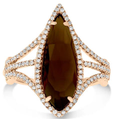 LARGE 3.09CT DIAMOND & AAA SMOKY QUARTZ 14KT ROSE GOLD MARQUISE & ROUND FUN RING