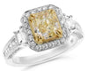 LARGE 2.99CT WHITE & FANCY YELLOW DIAMOND 18KT 2 TONE GOLD 3D ENGAGEMENT RING