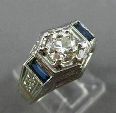 ANTIQUE LARGE 1.15CT DIAMOND SAPPHIRE 18K WHITE GOLD FILIGREE HEXAGON RING 25640