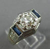 ANTIQUE LARGE 1.15CT DIAMOND SAPPHIRE 18K WHITE GOLD FILIGREE HEXAGON RING 25640