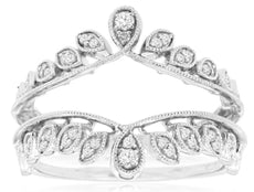 .25CT DIAMOND 14KT WHITE GOLD ROUND MULTI LEAF DOUBLE CROWN V SHAPE INSERT RING