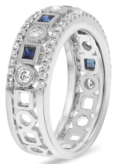 .73CT DIAMOND & AAA SAPPHIRE 14KT WHITE GOLD PRINCESS ETERNITY ANNIVERSARY RING