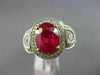 ESTATE LARGE EGL 3.76CT DIAMOND & RUBY 18K TWO TONE GOLD 3 STONE ENGAGEMENT RING