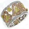 LARGE .62CT WHITE PINK & FANCY YELLOW DIAMOND 18KT TRI COLOR GOLD FILIGREE RING