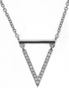 ESTATE .06CT DIAMOND 14KT WHITE GOLD 3D V SHAPE FUN NECKLACE