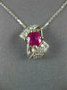ESTATE 1.21CT DIAMOND & AAA RUBY 14KT WHITE GOLD 3D BOW CLUSTER PENDANT #1131