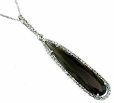6.98CT DIAMOND & AAA SMOKEY TOPAZ 14KT WHITE GOLD 3D ELONGATED TEAR DROP PENDANT