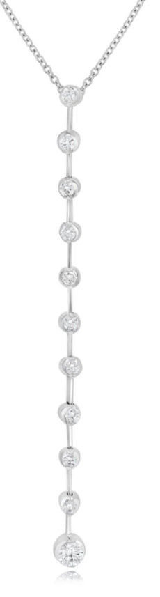 .34CT DIAMOND 14K WHITE GOLD 3D ROUND BEZEL BY THE YARD 11 STONE LARIAT NECKLACE