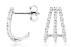 ESTATE .52CT DIAMOND 14KT WHITE GOLD 3D THREE ROW UMBRELLA FUN HANGING EARRINGS