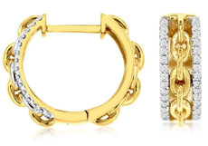 WIDE .33CT DIAMOND 14K 2 TONE GOLD 3D OVAL LOVE KNOT FUN HUGGIE HANGING EARRINGS