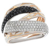 LARGE 1.51CT WHITE & BLACK DIAMOND 18KT WHITE & ROSE GOLD CRISS CROSS RING