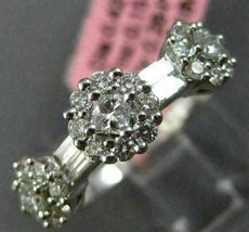 ESTATE .85CT ROUND & BAGUETTE DIAMOND 18KT WHITE GOLD 3 FLOWER ANNIVERSARY RING