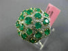 ESTATE LARGE 4.87CT DIAMOND & AAA EMERALD 18KT 2 TONE GOLD FLOWER CLUSTER RING