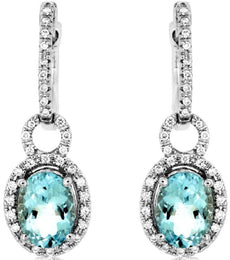 2.53CT DIAMOND & AAA AQUAMARINE 14KT WHITE GOLD OVAL & ROUND LOVE KNOT EARRINGS