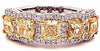 3.50CT WHITE & FANCY YELLOW DIAMOND 18K 2 TONE GOLD 3D CUSHION & ROUND HALO RING