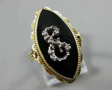 ANTIQUE OLD MINE DIAMOND & ONYX 14KT TWO TONE GOLD SWIRL MARQUISE RING #21458