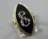ANTIQUE OLD MINE DIAMOND & ONYX 14KT TWO TONE GOLD SWIRL MARQUISE RING #21458