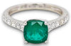 2.18CT DIAMOND & AAA EMERALD 18KT WHITE GOLD 3D CUSHION & ROUND ENGAGEMENT RING