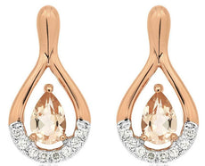 .82CT DIAMOND & AAA MORGANITE 14KT ROSE GOLD PEAR SHAPE & ROUND HANGING EARRINGS