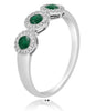 .36CT DIAMOND & AAA EMERALD 14K WHITE GOLD CLASSIC 3 STONE HALO ANNIVERSARY RING