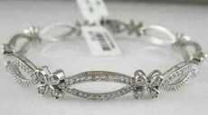 ANTIQUE WIDE 1.90CT FILIGREE 14KT WHITE GOLD DIAMOND BUTTERFLY BRACELET