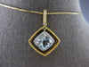 LARGE 1.65CT DIAMOND & AAA AQUAMARINE 14KT 2 TONE GOLD CUSHION & ROUND PENDANT