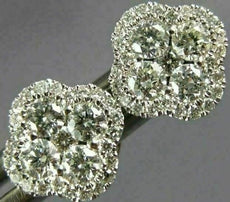 ESTATE .46CT DIAMOND 18KT WHITE GOLD 3D SQUARE FLOWER HALO STUD EARRINGS