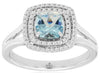 LARGE 1.04CT DIAMOND & AAA AQUAMARINE 14KT WHITE GOLD 3D CUSHION ENGAGEMENT RING
