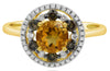 1.27CT WHITE & CHOCOLATE FANCY DIAMOND & AAA CITRINE 14KT YELLOW GOLD ROUND RING