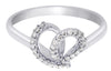 ESTATE .18CT DIAMOND 18KT WHITE GOLD 3D HEART SHAPE LOVE KNOT FUN RING