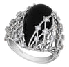 LARGE 1.26CT DIAMOND & AAA ONYX 18KT WHITE GOLD PEAR SHAPE CRISS CROSS WEB RING