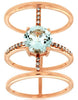 LARGE 1.28CT DIAMOND & AAA AQUAMARINE 14K ROSE GOLD ROUND 3 ROW CRISS CROSS RING