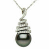 ESTATE .45CT DIAMOND & AAA TAHITIAN PEARL 18KT WHITE GOLD 3D ROUND HEART PENDANT